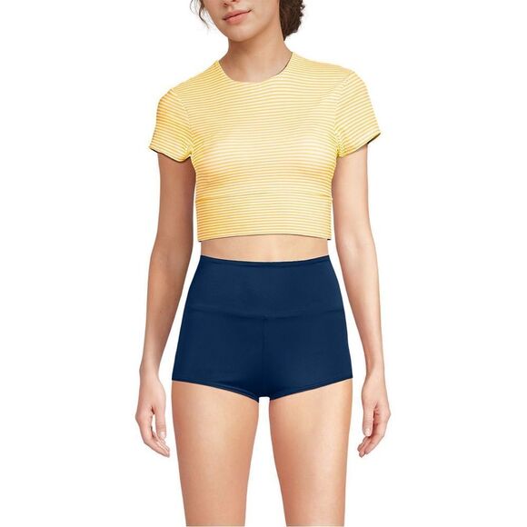 Land's End Plus Tugless Cap Sleeve Midkini Swim Top sweet mango mini stripe 22W - Picture 5 of 6